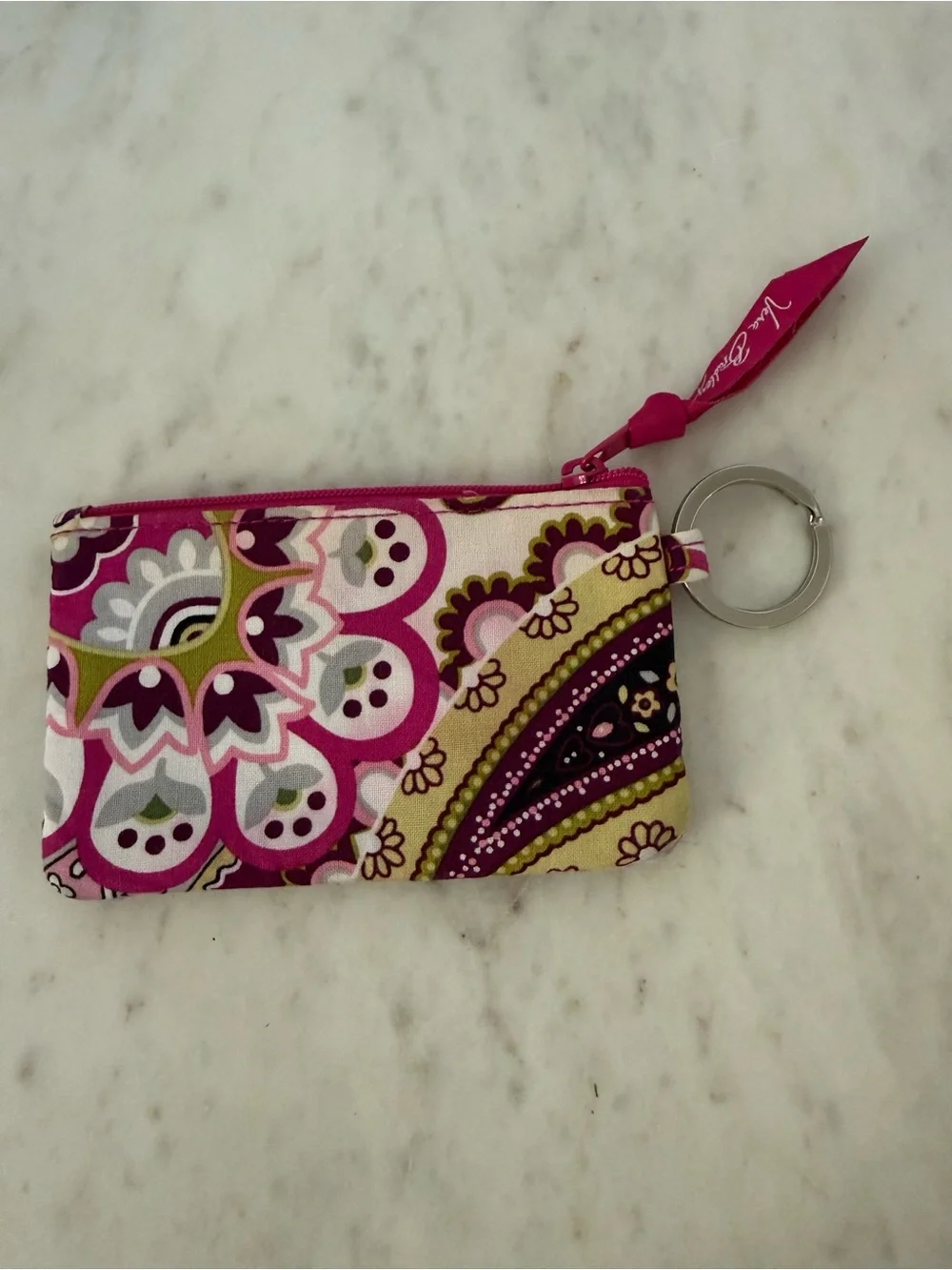 Vera Bradley Very Berry Paisley Zip ID Wallet Pink Purple Coin Pouch Keychain